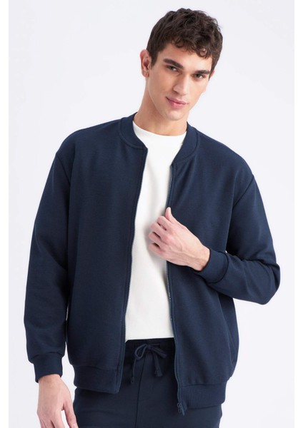 Relax Fit Kolej Yaka Dokulu Bomber Hırka D7930AX25SP