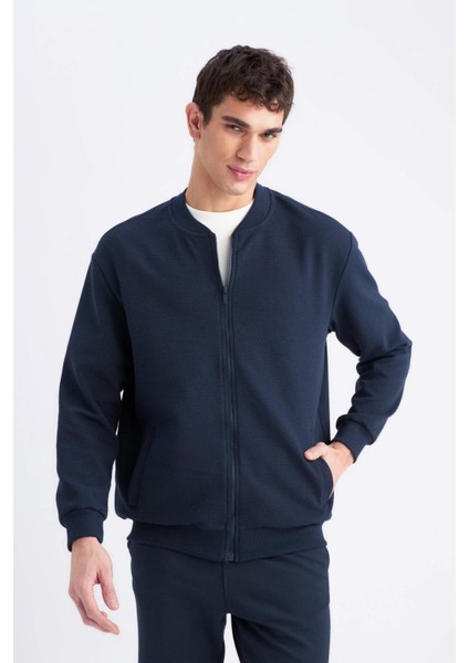 Relax Fit Kolej Yaka Dokulu Bomber Hırka D7930AX25SP