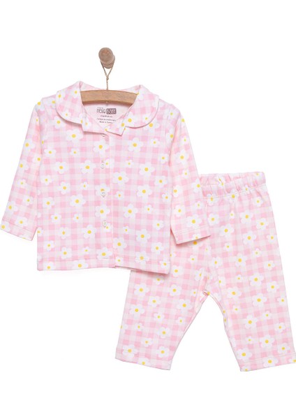 Kız Çiçek Desenli Gömlek Yaka Pijama Takımı