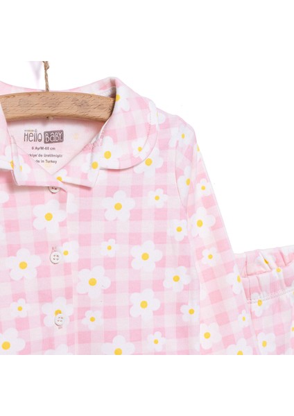 Kız Çiçek Desenli Gömlek Yaka Pijama Takımı