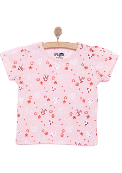 Basic Kız Meyve Yiyen Kedi Desenli T-Shirt Kız Bebek