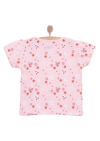 Basic Kız Meyve Yiyen Kedi Desenli T-Shirt Kız Bebek