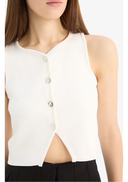 Regular Fit Bisiklet Yaka Düğmeli Siyah Triko Yelek indirimleri