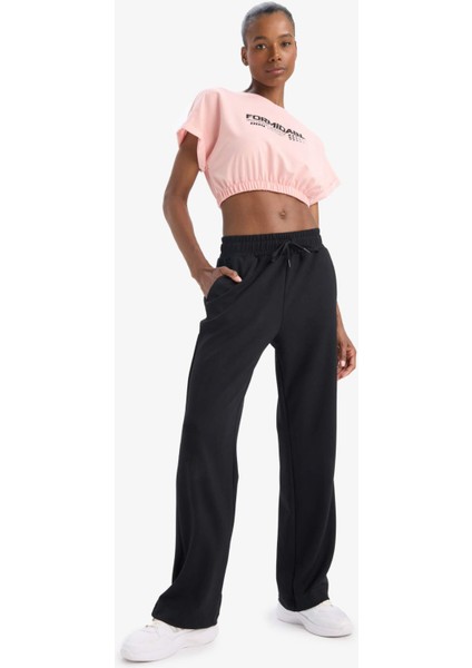 Defactofit Crop Bisiklet Yaka Slogan Baskılı Sporcu Kısa Kollu TIŞÖRT D9035AX25SP