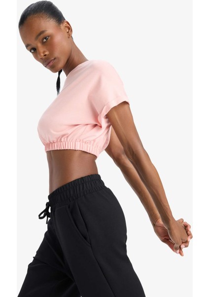 Defactofit Crop Bisiklet Yaka Slogan Baskılı Sporcu Kısa Kollu TIŞÖRT D9035AX25SP