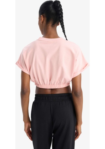 Defactofit Crop Bisiklet Yaka Slogan Baskılı Sporcu Kısa Kollu TIŞÖRT D9035AX25SP