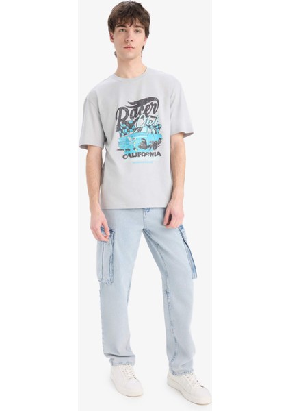 %100 Pamuk Boxy Fit Bisiklet Yaka Baskılı Kısa Kollu Tişört D5586AX25SP fiyatları