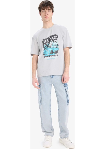 %100 Pamuk Boxy Fit Bisiklet Yaka Baskılı Kısa Kollu Tişört D5586AX25SP modelleri