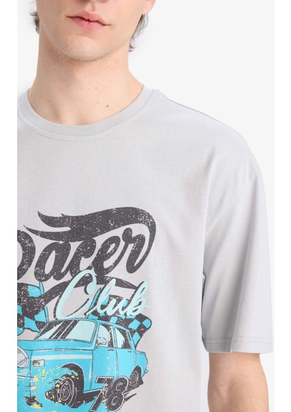 %100 Pamuk Boxy Fit Bisiklet Yaka Baskılı Kısa Kollu Tişört D5586AX25SP fırsatları