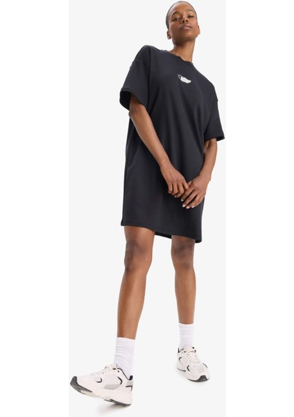 Fit Standart Fit Baskılı Sporcu Kısa Kollu Mini Tişört Elbise E4535AX25SP fırsatları