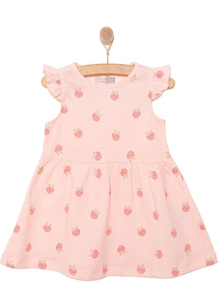 Basic Kız Şeftali Desenli Elbise Kız Bebek