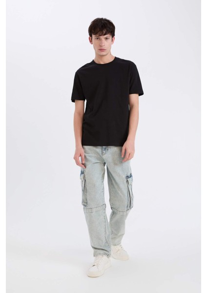 %100 Pamuk Regular Fit Bisiklet Yaka Kısa Kollu Ağır Kumaş Siyah Tişört D5481AX25SP fiyatları