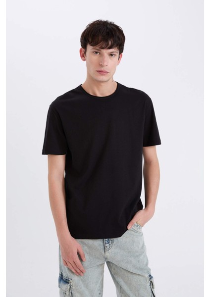 %100 Pamuk Regular Fit Bisiklet Yaka Kısa Kollu Ağır Kumaş Siyah Tişört D5481AX25SP modelleri