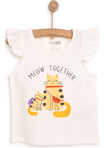 Basic Kız Kedi Baskılı Atlet T-Shirt Kız Bebek