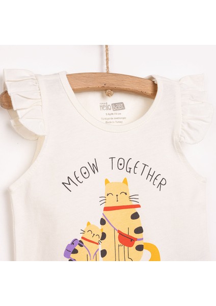 Basic Kız Kedi Baskılı Atlet T-Shirt Kız Bebek