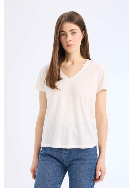 Regular Fit V Yaka Basic Düz 2'li Tişört F1015AX25SM