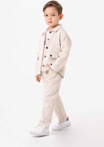Çimalı Erkek Çocuk Düğmeli Ceketli 3 lü takım - Krem modelleri