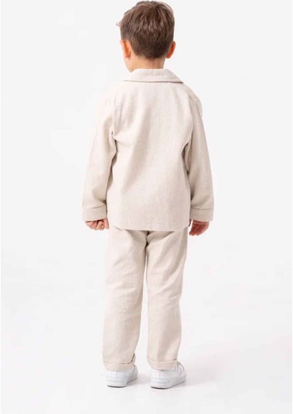 Çimalı Erkek Çocuk Düğmeli Ceketli 3 lü takım - Krem fırsatları