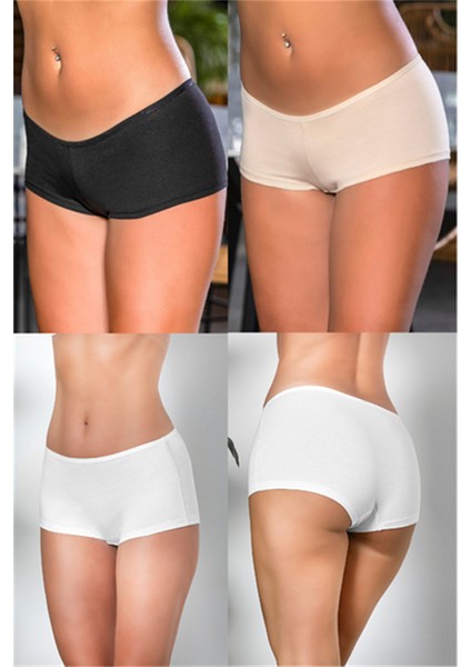 Pamuklu Boxer Külot (Karışık) Siyah-Beyaz-Ten (Brf2963)