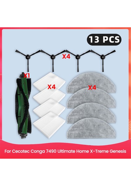 Cecotec Conga 7490 Ultimate Home X-Treme Genesis Yedek Parça Filtresi Ana Yan Fırça Paspas Bezi Aksesuarları (Yurt Dışından)