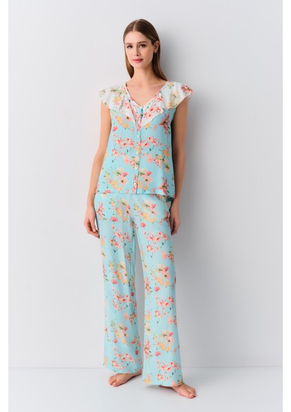 Flowers Askılı Maskülen Pijama Takımı