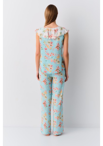 Flowers Askılı Maskülen Pijama Takımı