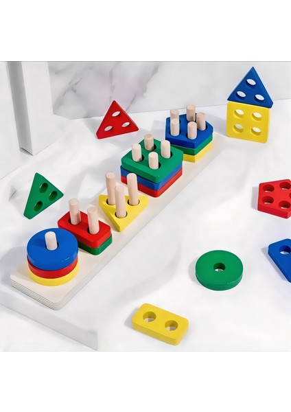 Ahşap 5'li Geometri Sıralama Montessori