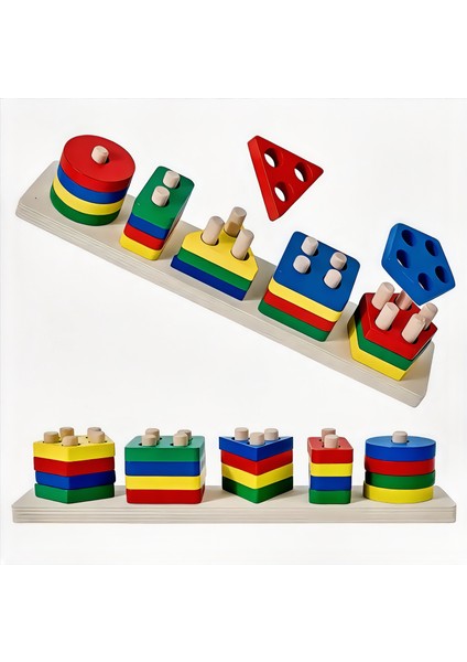 Ahşap 5'li Geometri Sıralama Montessori fiyatları