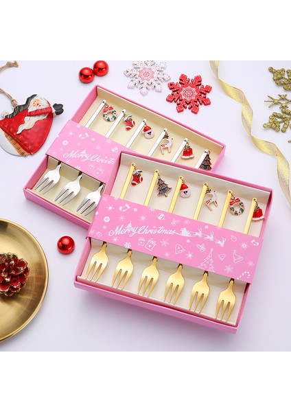 304 Paslanmaz Çelik Noel Karikatür Çocuk Çatal Seti (Yurt Dışından) fiyatları