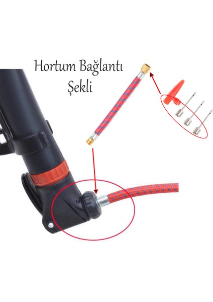 Metal Plastik Pompa Ucu Iğne Seti 5'li Hortum Bağlantılı Bisiklet Top Yat Şambrel Teker Şişirme Jakı