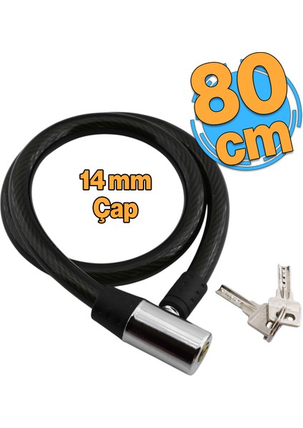 Bisiklet Kilidi 80 cm Halat Zincir Kilit Motosiklet Çelik Kilit Çap 14 Ø Hırsız Önleme Güvenlik
