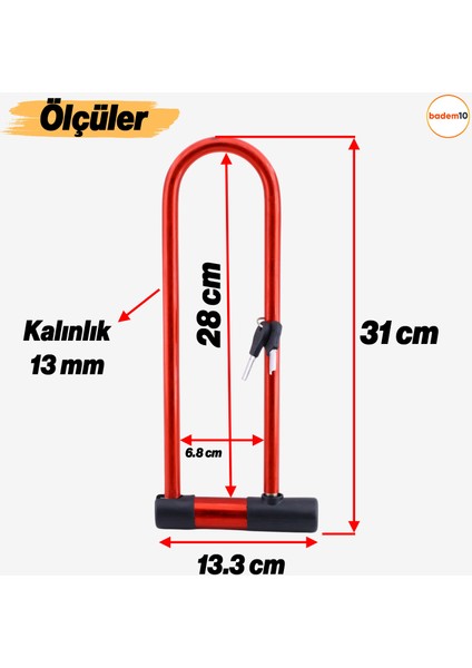Kilit Direksiyon Motosiklet Bisiklet Kilidi Motorsiklet Halat Zincir Çelik Hırsız Güvenlik 31 cm