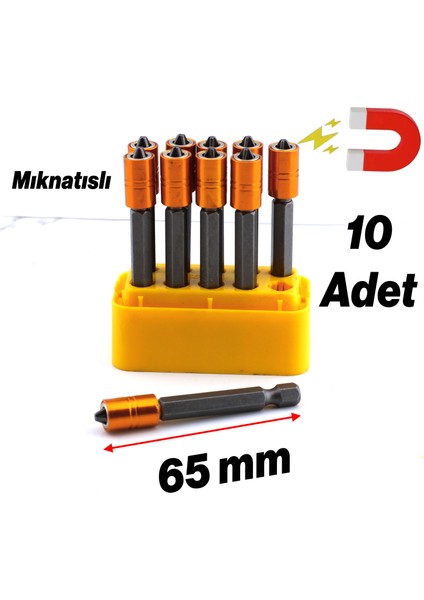 10 Adet Mıknatıslı Bits Uç Pz2 65 mm Renkli Vida Tutucu Sökme Yıldız Matkap Vidalama Ucu S2 Çeliği