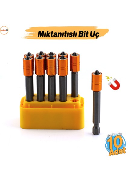 10 Adet Mıknatıslı Bits Uç Pz2 65 mm Renkli Vida Tutucu Sökme Yıldız Matkap Vidalama Ucu S2 Çeliği