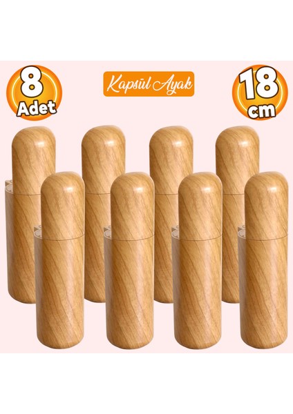 Kapsül Bohem Mobilya Kanepe Tv Ünitesi Koltuk Ayağı Baza Ayakları Ahşap Ceviz Desenli 18 cm 8 Adet