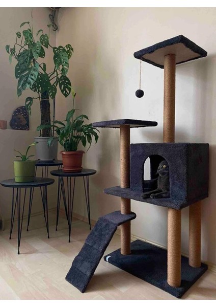 B-07 Hamaklı Yuvalı Lüx Kedi Tırmalama Evi Antrasit