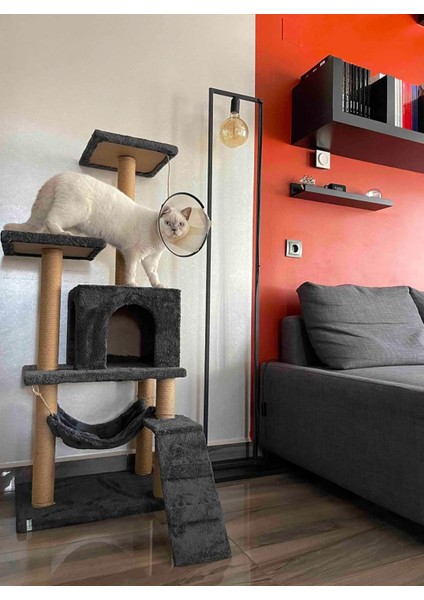 B-07 Hamaklı Yuvalı Lüx Kedi Tırmalama Evi Antrasit