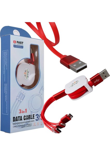 PM-26345 3 In 1 Kırmızı Şarj Kablosu