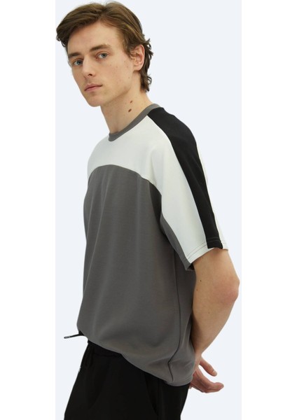 Antrasit Düz Bisiklet Yaka T-Shirt