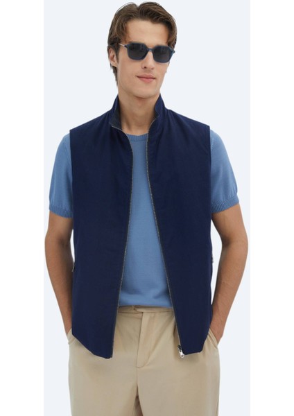 Lacivert Pamuk Karışımlı Dokuma Spor Yelek