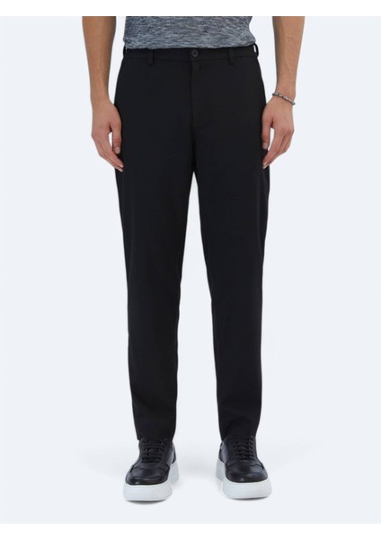 Siyah Dokuma Casual Pantolon