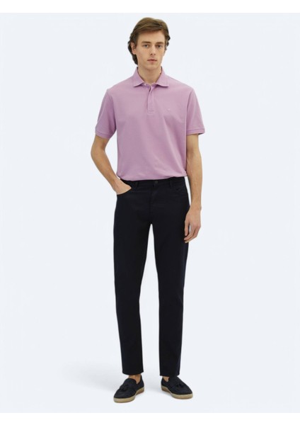 Lacivert Düz Dokuma Regular Fit Casual Pamuk Karışımlı Pantolon