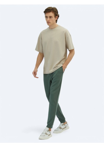 Bej Düz Bisiklet Yaka T-Shirt