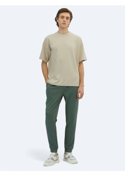 Bej Düz Bisiklet Yaka T-Shirt