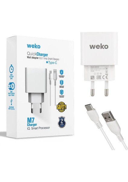 WK-21435 M7 2.1 Amper Telefon Şarj Adaptörü + Type-C Kablo