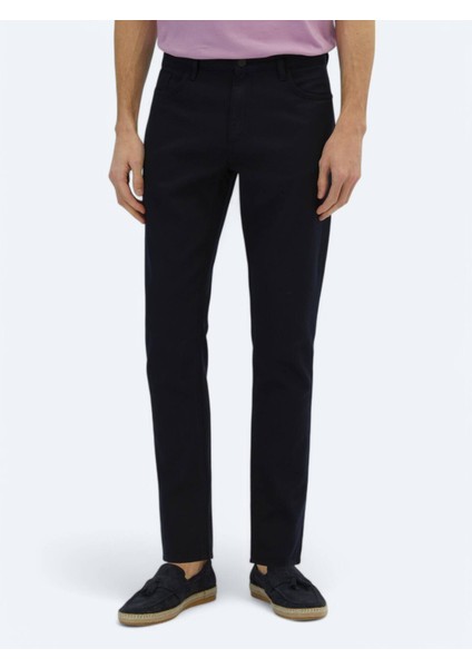 Lacivert Düz Dokuma Regular Fit Casual Pamuk Karışımlı Pantolon