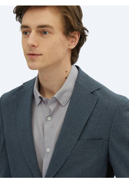 Açık Lacivert Çizgili Modern Fit Örme Takım Elbise fırsatları