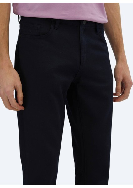 Lacivert Düz Dokuma Regular Fit Casual Pamuk Karışımlı Pantolon