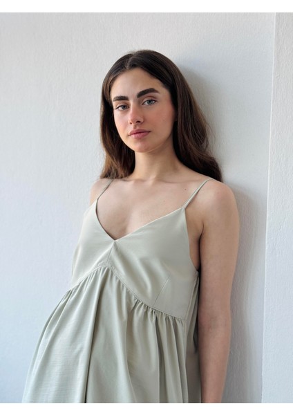 Tasarım June Askılı Mini Elbise Kadın Su Yeşili
