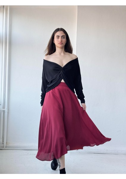 Valerie Uzun Astarlı Şifon Kloş Etek Kadın Bordo